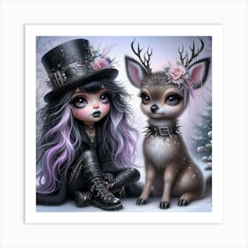 Steampunk Girl And Deer Póster