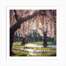 April Showers, Cascading Cherry Blossom Art Print