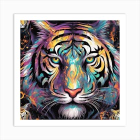 Mesmerizing Tiger With Luminous Eyes On A Profound Black Background Art Print
