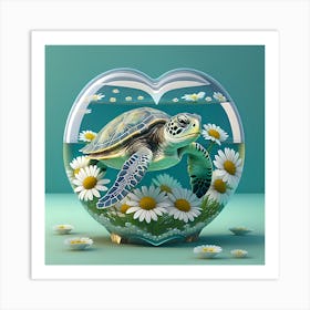 Where Worlds Collide Sea Turtle And Daisies 16 Art Print