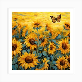 Sunflowers And Butterflies 8 Art Print