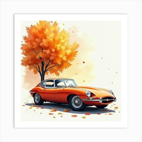 Classic Sports Car With An Autumn Foliage, Watercolor Painting 1 Art Print