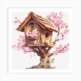 Birdhouse With Cherry Blossoms Art Print