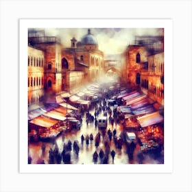 Watercolor Of Jerusalem Market Art Print