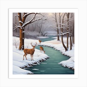 Deer In The Snow Art Print