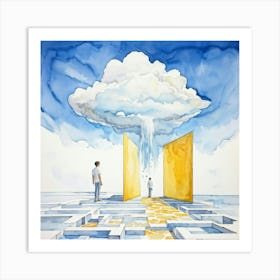 Watercolor Of A Cumulus Cloud Personified As A Dream Weaver Surrounded By Empty Space A Levitating (7) Art Print