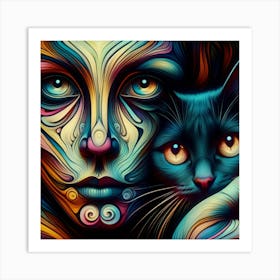 Woman With A Cat Art Print