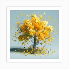 A 3d Rendering Of A Tree With Bright Yellow Leaves And An Abstract Style 3 Art Print