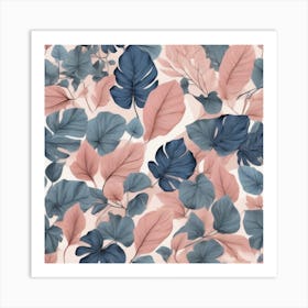 Pink And Blue Leaves 1 Art Print