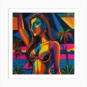 Hand Painted Acrylic Neon Picasso Style Female Art Print