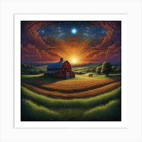 Sunset On The Farm Art Print