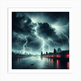 Lightning Over A City 1 Art Print