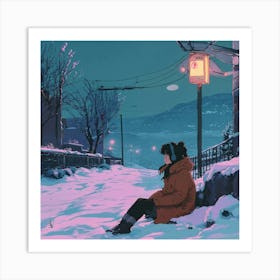 Girl Sitting In Snow Affiche