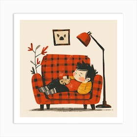 Illustration Of A Boy Sleeping On A Couch Drawing Art Print