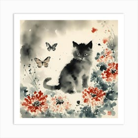 sumi-e black kitten Art Print