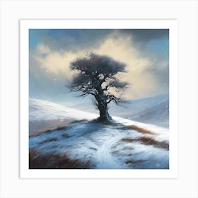 A Windswept Winter Landscape, Lone Tree  Art Print