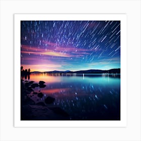 Star Trails Over Lake 1 Art Print