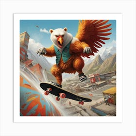 Eagle On Skateboard Art Print