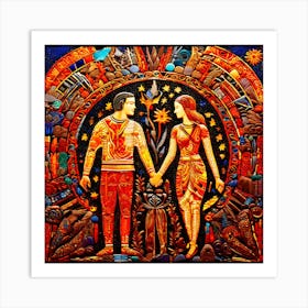 Man And A Woman, An Image Showing A Mosaic Of Different Cultural Symbols And People From Various Backgrounds Holding Art Print