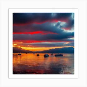 Sunset At Lake Placid Art Print