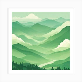 Misty mountains background in green tone 101 Art Print