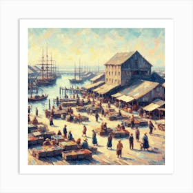 Fish Market, Acrylic Painting Style Art Print