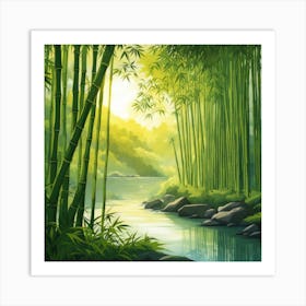 A Stream In A Bamboo Forest At Sun Rise Square Composition 279 Art Print