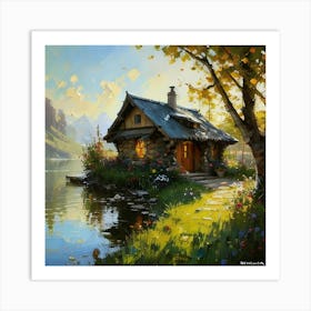 Cottage By The Lake 1 Art Print