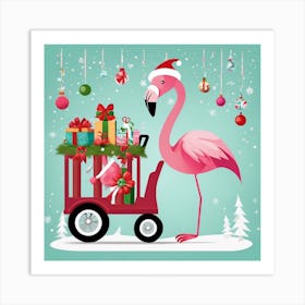 Flamingo Christmas Card Art Print