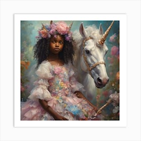 Girl With A Unicorn Art Print