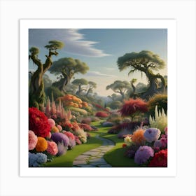 A Breathtakingly Detailed Ultra High Resolution Illustration Of A Beautiful Landscape Garden 1 Art Print