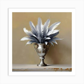 Silver Vase With Feathers Art Print