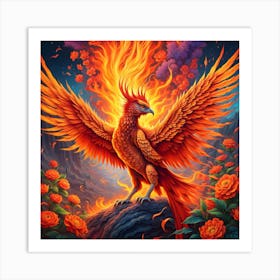 Burning Beauty: Phoenix's Mystical Domain Art Print