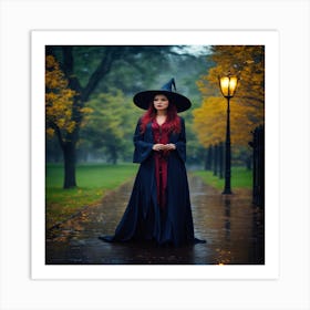 Witch In The Rain Art Print