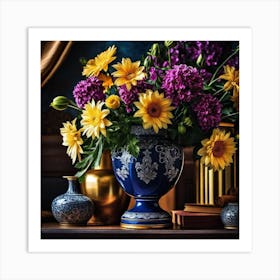 Blue Vase With Flowers 6 Art Print