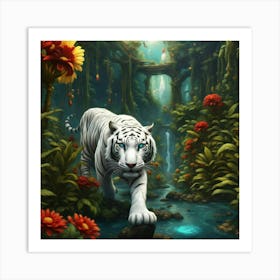 White Tiger In The Jungle Art Print