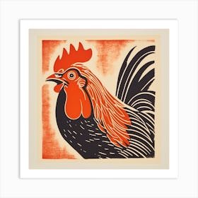Retro Bird Lithograph Rooster 2 Art Print