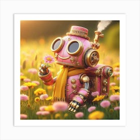 Pink Robot In The Meadow Art Print