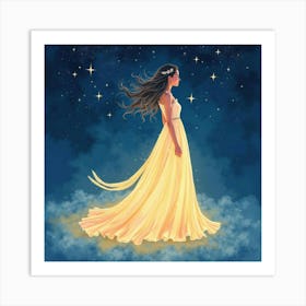 Luminous Dress In Watercolor, With A Celestial Starry Sky 1 Art Print