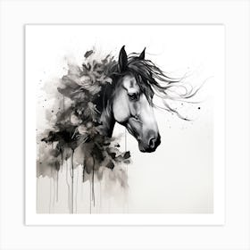 Horse Head With Flowers Art Print