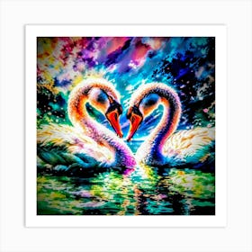 Two Swans In Love Art Print