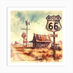 Route 66 Watercolor Painting Art Print