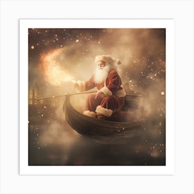 Santa Claus In A Boat Christmas Art Print
