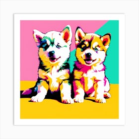 Siberian Husky Pups, This Contemporary art brings POP Art and Flat Vector Art Together, Colorful Art, Animal Art, Home Decor, Kids Room Decor, Puppy Bank - 121st Art Print