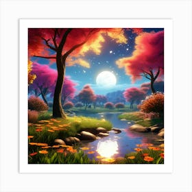 Beautiful Night In The Forest Art Print