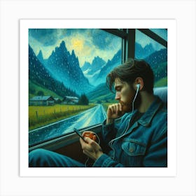 Man Listening To Music On A Train Art Print