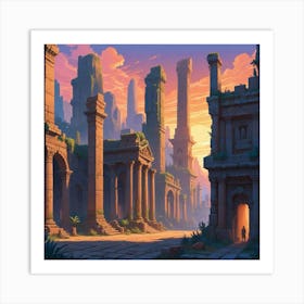 Pixel Art Timeworn Etruscan Archaeological Site Art Print