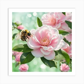 camelia and bee Art Print