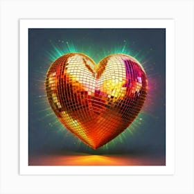 Firefly Heart Shaped, 3d, Disco Ball, Gold, Sparkles, Pink, Orange, Purple, Green, Floating, White B (1) Art Print