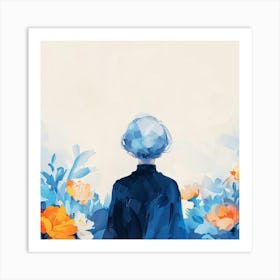 Girl With Blue Hair And Flowers Art Print